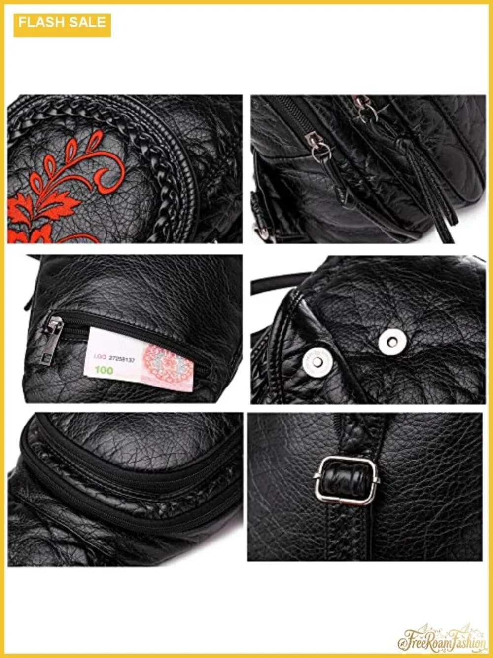 Vintage Embroidered PU Leather Backpack, Women Travel Chest Pack, High Capacity